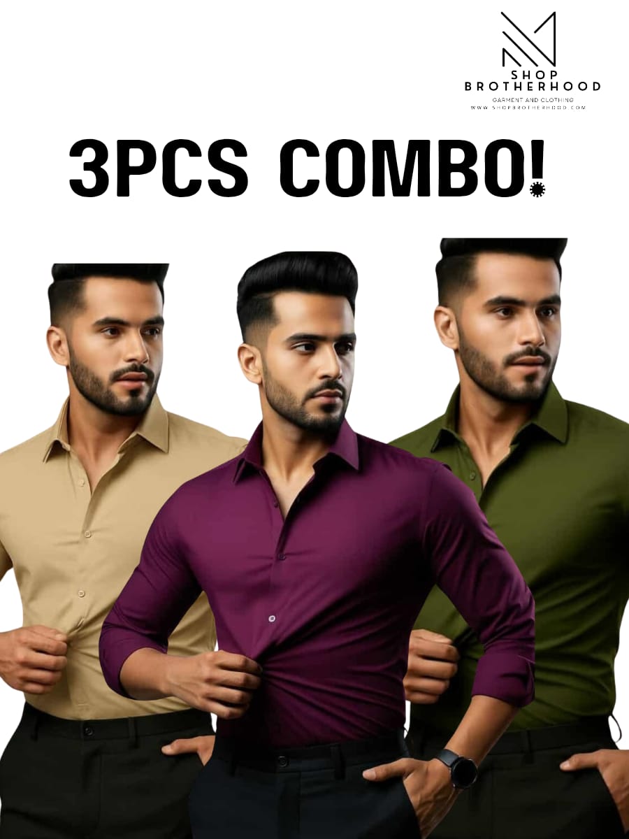 3 Pcs Formal Shirt Combo –Pastel Green , Merron, Olive